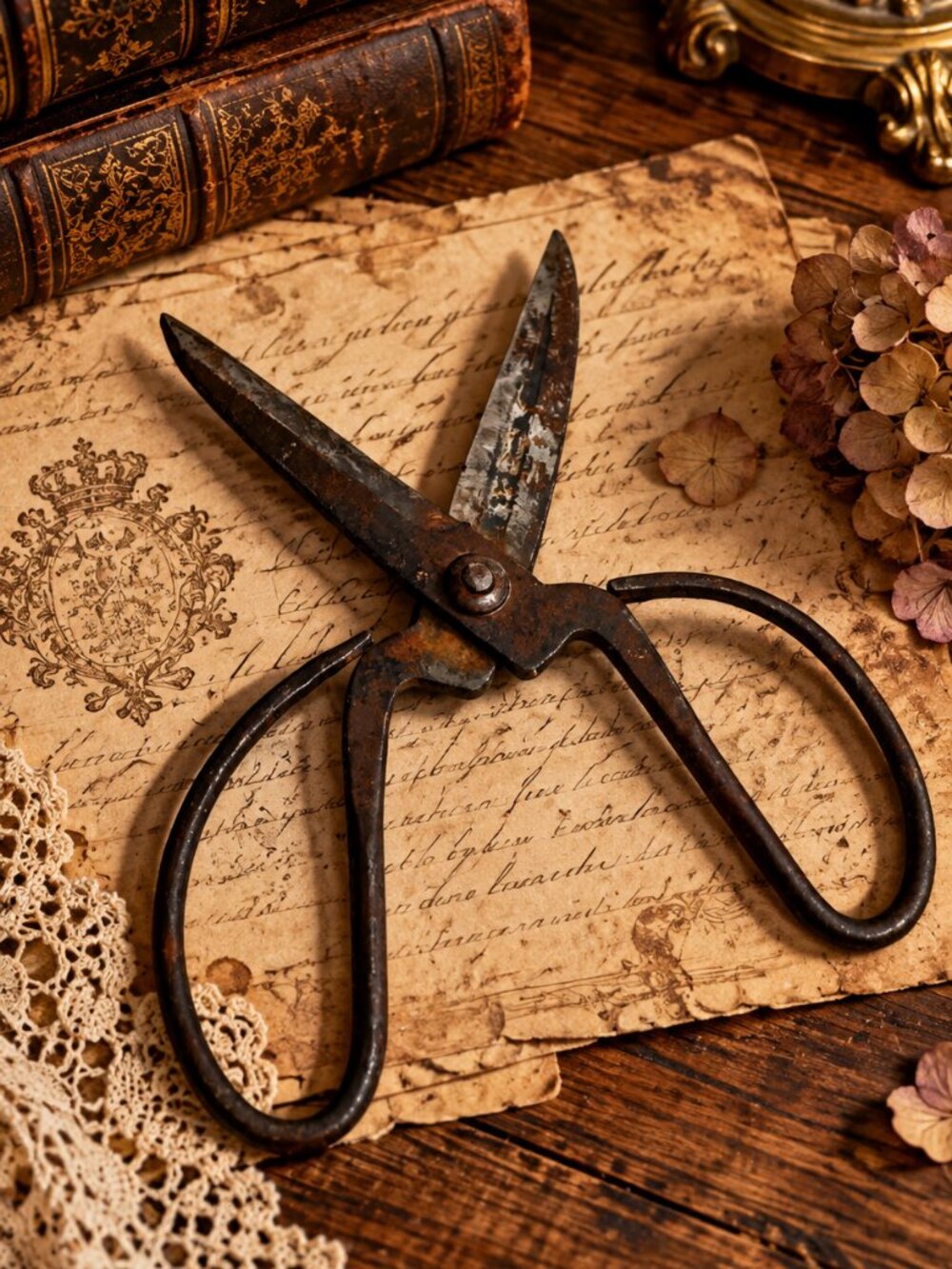Vintage Antique Hand-Forged Blacksmith Wrought Iron Shears Scissors